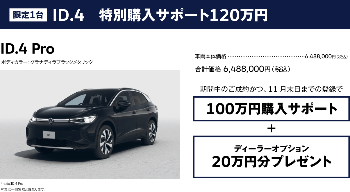 限定1台 ID.4 特別購入サポート120万円